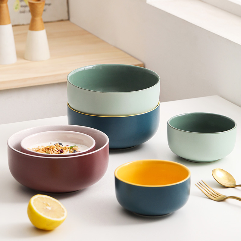 ezicok salad bowl ceramic soup bowls rice rice bowls Home minimalist cutlery soup noodles bowls day-style pure color foam noodles bowl