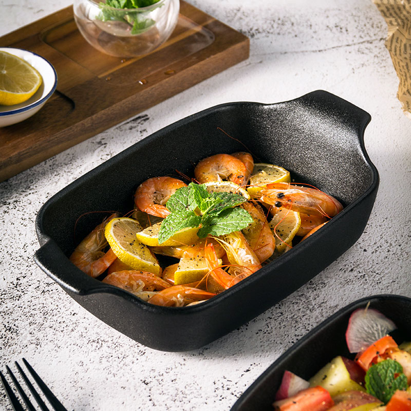 ezicok high-grade baked rice bowl binaural ceramic baking bowl cheese baked rice plate household plate oven special baking plate