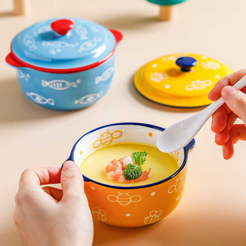 ezicok Baby Ezicok Egg Bowl Ceramics with lid steaming bowl baby bowl with bowl of egg stew small baby baby