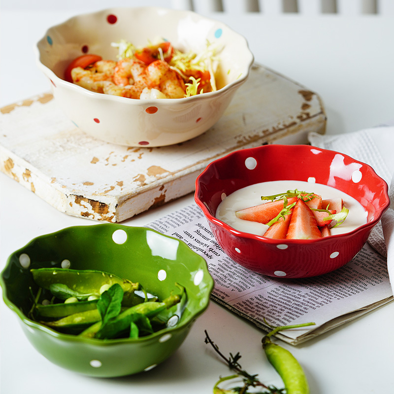 ezicok wave point salad bowl home big bowl cute bowl Ceramic Noodles Bowl Japan Style Cutlery Creative Tray Soup Bowl Suit
