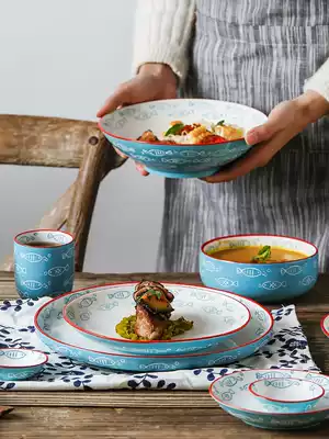 ezicok Nordic minimalist tableware plate couple plate household round plate rice bowl Japanese salad bowl set