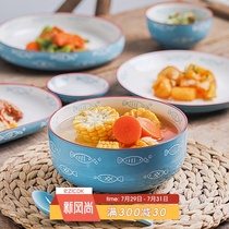 ezicok Nordic simple tableware plate Couple plate Household round plate rice bowl Japanese salad bowl dish set