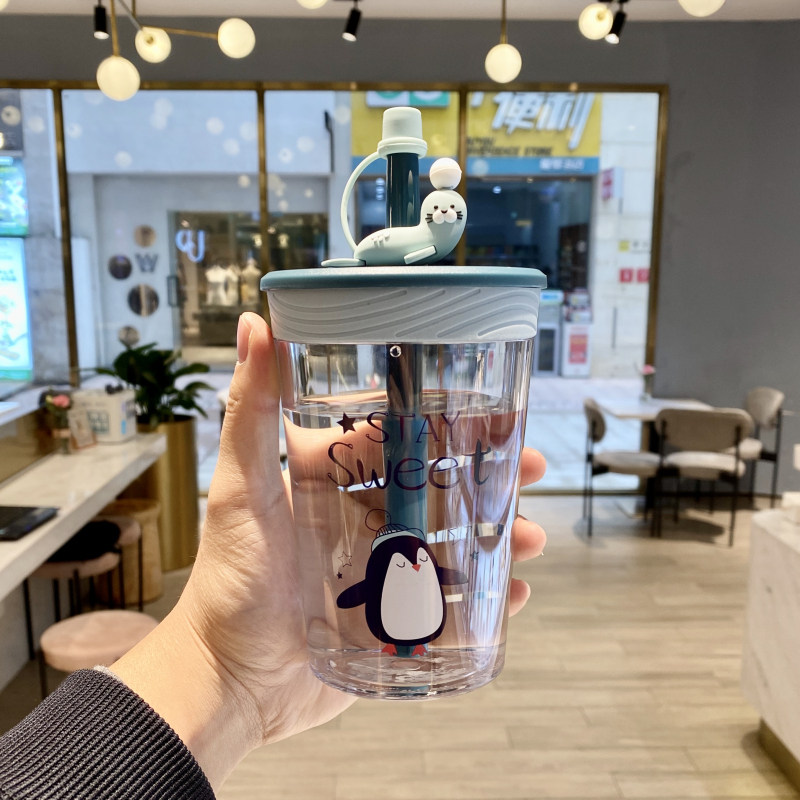 Net red high value cup with straw water cup simple adult fresh sen system adult cute teenage pregnant woman