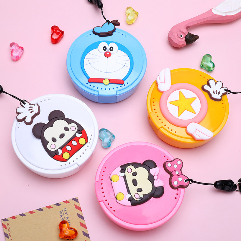 Orthodontic holder box cartoon portable collection box teeth storage box cute dental packing with corrective