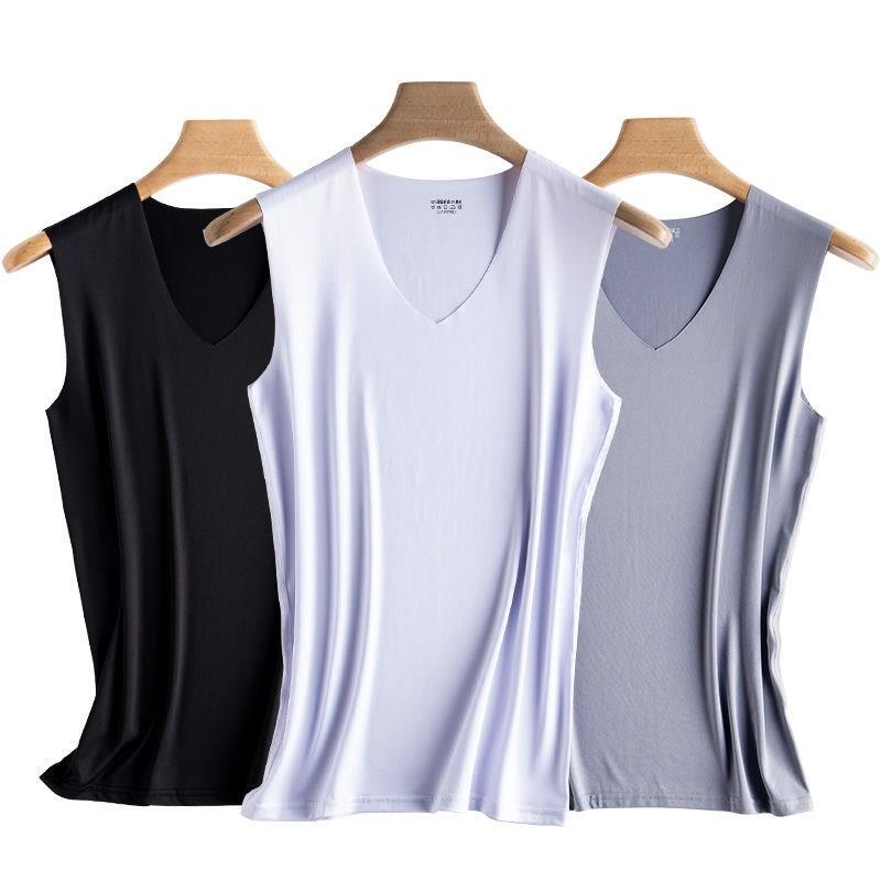 Seamless Vest for Men, Ice Silk Vest, Thin Wide-Shoulder Tight-Fitting Milk Silk Sleeveless T-Shirt, Fitness Base Layer Vest for Summer