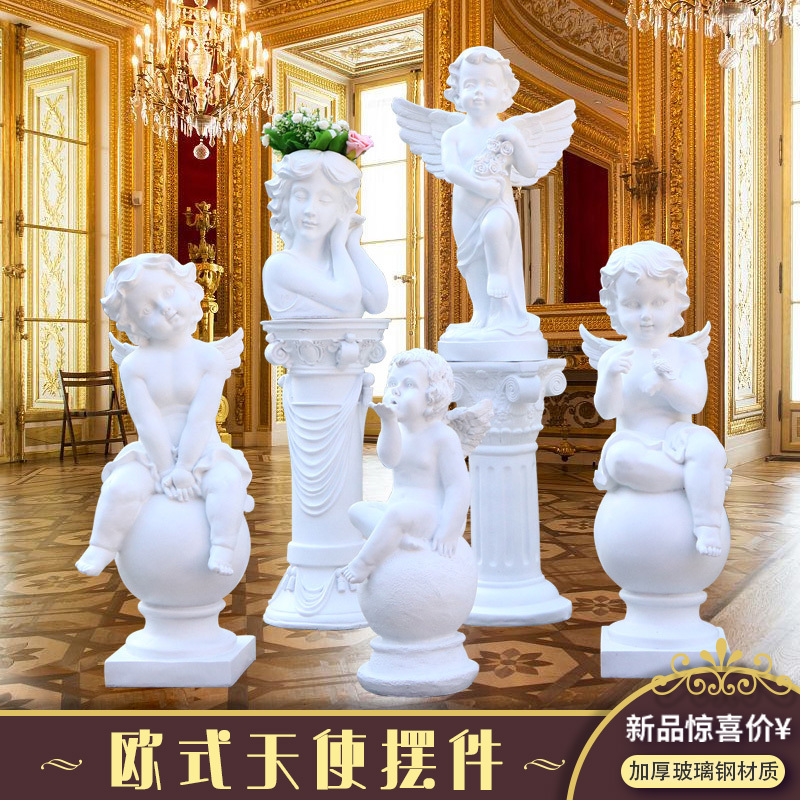 European-Style Angel Girl Sculpture Mall Villa Courtyard Hotel Lobby Decoration Roman Column Figure Model Floor-Standing Display