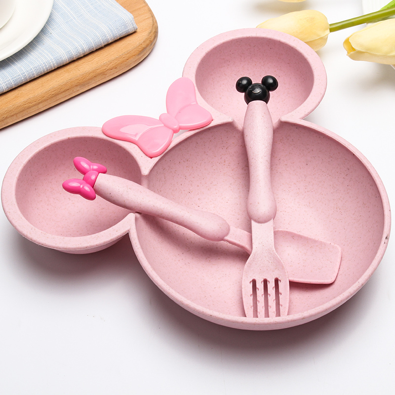 Children's Divided Plate, Cute Mickey Bowl for Girls, Anti-Fall Rice Bowl, Mickey Mouse Baby Special Tableware Set