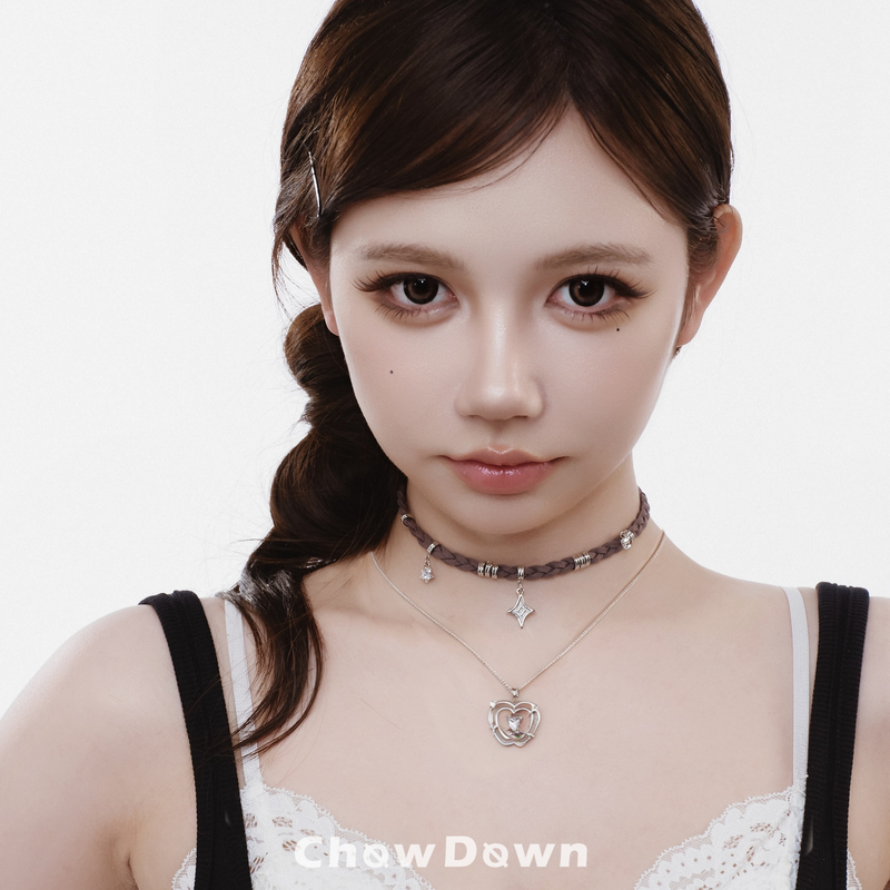 [Celebrity Style] Chowdown Original Apple Star Cutout Suede Layered Choker Starburst Necklace Clavicle Chain