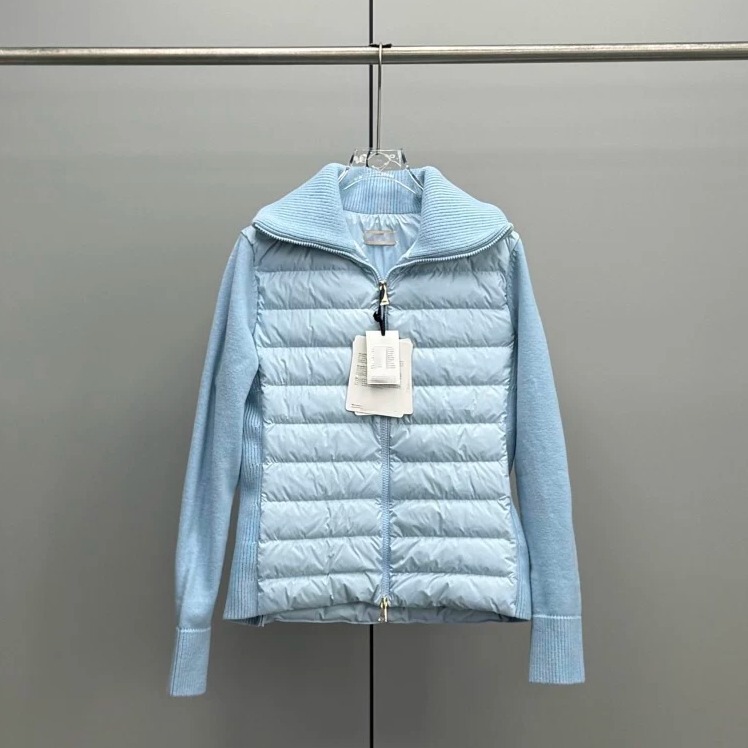 Top! 90% Goose down Lightweight Patchwork Turn-Down Collar down Jacket, New Style Women's High-Neck Wool Blend Knit Coat