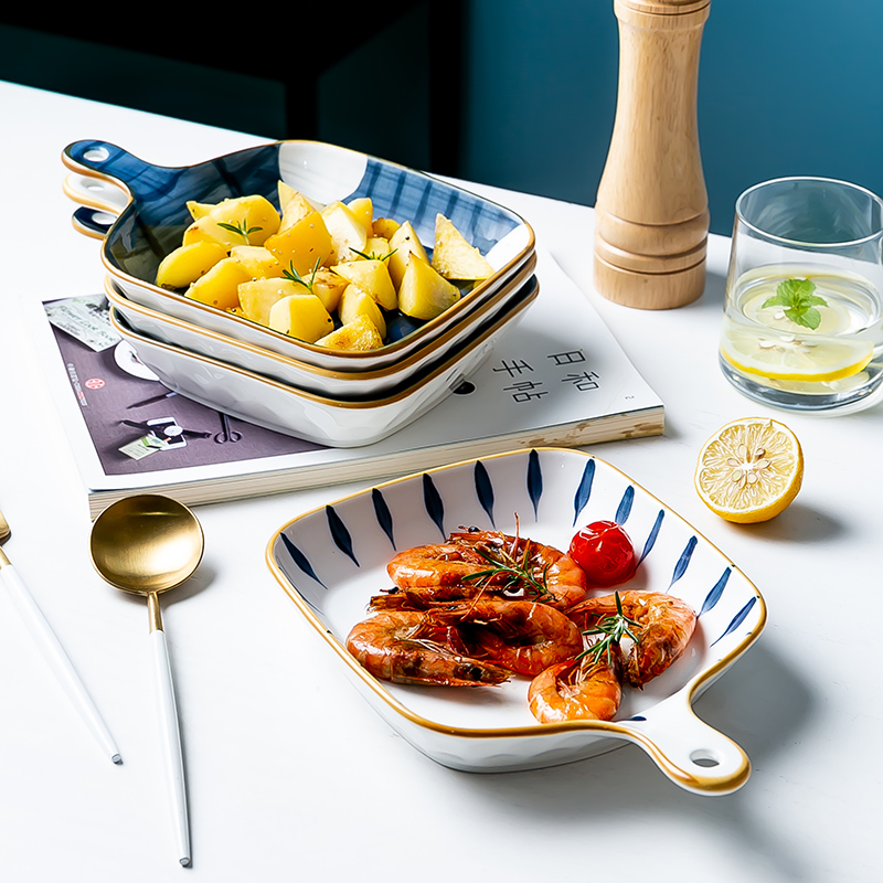 Japanese tableware ceramic baking plate home oven baking plate fruit salad hand plate sub-net red baked rice plate bowl