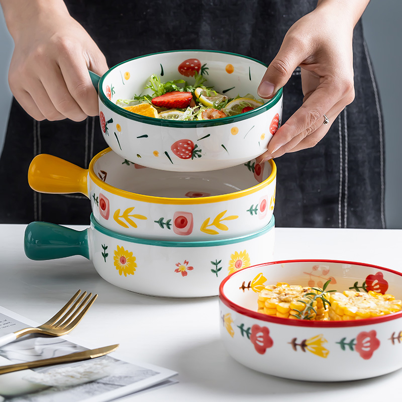 Baking Oven Baked Rice Baking Tray With Shank Ceramic Baking Bowl Pasta Dishes Home Cutlery Foam Noodle Bowl Breakfast Salad Bowl