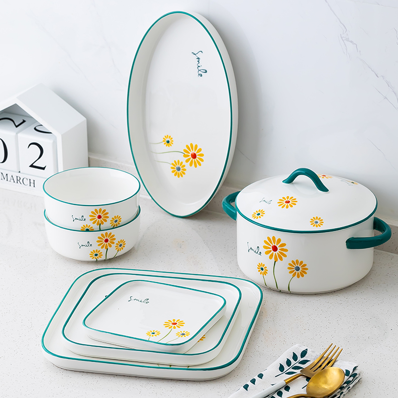 Daisy Japanese tableware bowl set household soup bowl rice bowl plate fish plate ceramic bowl plate combination