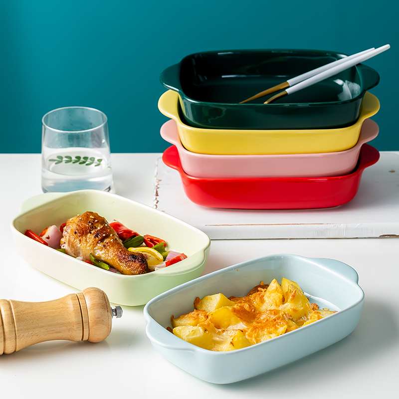 Oven Baked Rice Grilled Pan Ceramics Studs Baking Rice Bowls Nets Red Plates Ins Wind Plates Home Creative Cutlery Oven Tray Shara Tray