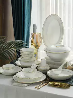 Jingdezhen bone porcelain cutlery set Nordic dishes, chopsticks, gold-edged ceramic dishes, household combination European
