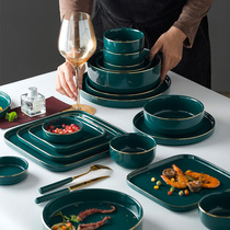 Dishes set Nordic Emerald Ceramics Creative Personality Household Bowl Chopsticks Net Red ins Light Luxury Tableware