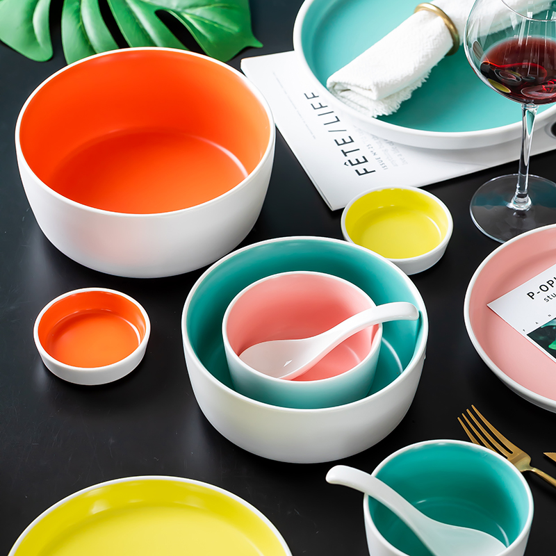 Candy-colored ceramic tableware Nordic Japanese dishes ins creative personality high-value dishes set home
