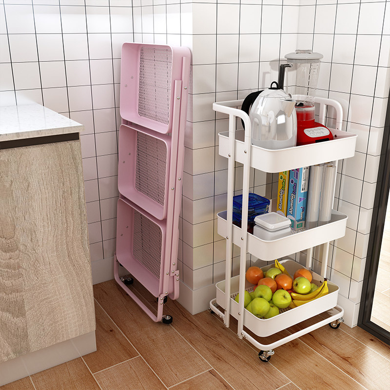 Small cart Folding shelf Balcony Floor Multifunction Multilayer Zero Food Storage Mobile Kitchen Containing Shelf