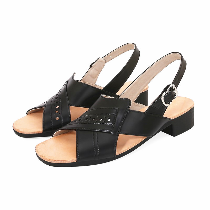 Zayk Men's Shoes 2025 New Genuine Leather Popular 90S Classic Mid-Heel Square Toe Cowhide Leather Sandals with Buckle Strap