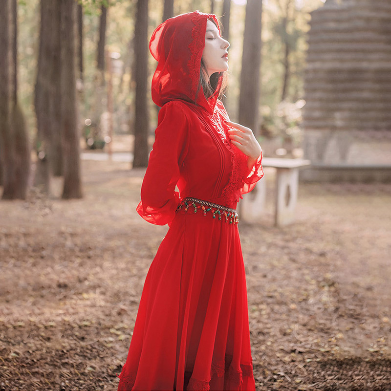 Chaka Salt Lake Big Red Dress with Hood Qinghai Lake Travel Long Dress Desert Photo Shoot Vacation Beach Dress for Women Chaka Salt Lake Big Red Dress with Hood Qinghai Lake Travel Long Dress Desert Photo Shoot Vacation Beach Dress for Women