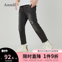 Annai childrens clothing girl jeans grinding for autumn 2020 spring new trend girls straight barrel casual long pants