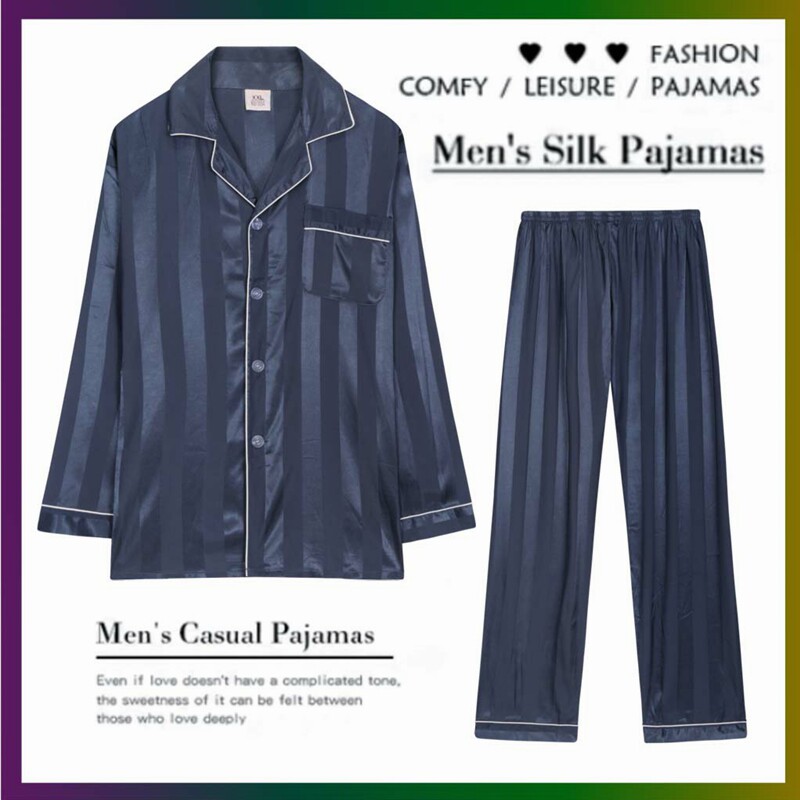 Spring and Autumn Ice Silk Long-sleeved Men's Pajamas Korean Cardigan Homewear Silk Wearable Suit Thin Summer SL