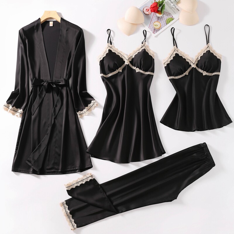 Sleeping Burqa Spring Autumn Style Silk Pyjamas Woman Sensation Harnesses Sleeping Dress Two Sets Summer Thin Pieces Of Ice Silk Suit Long Sleeves