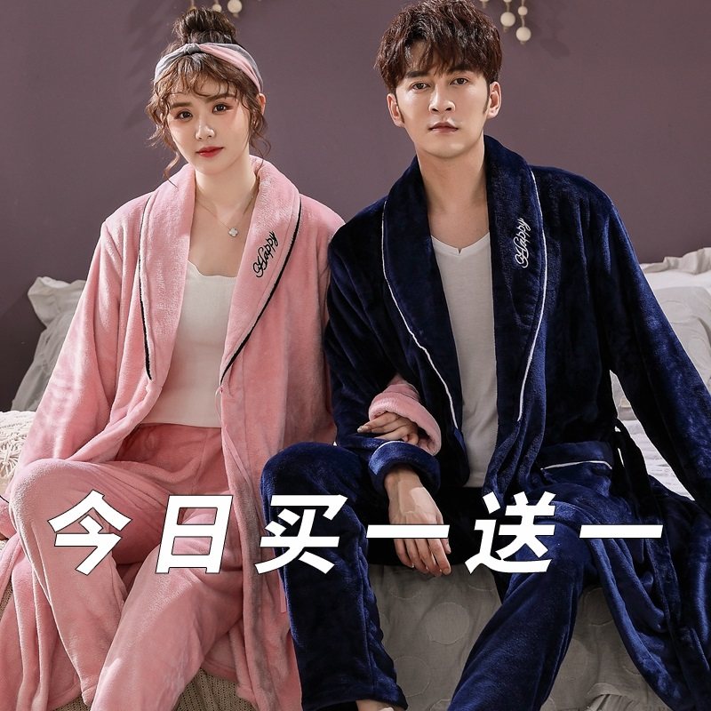 Couple sleeping robes women's autumn and winter long version plus suede thickened coral suede sleepwear male bathrobe flannel for a couple of spring and autumn winter