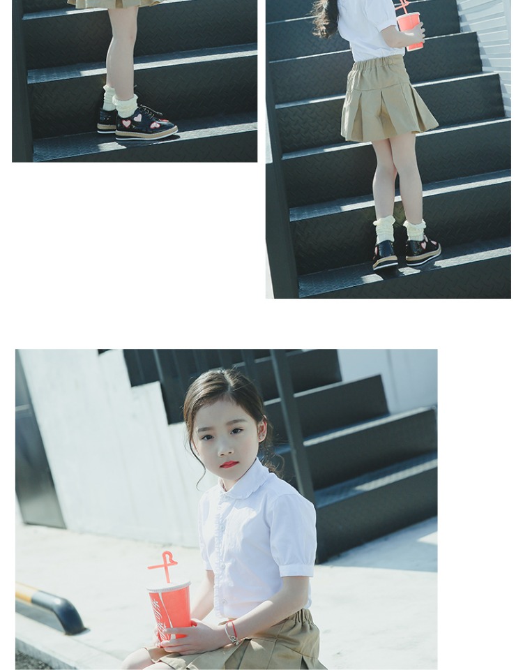 Áo sơ mi nữ trắng cộng với nhung ấm dày cotton dài tay trẻ em áo sơ mi trắng công chúa đồng phục học sinh biểu diễn áo sơ mi cho bé trai