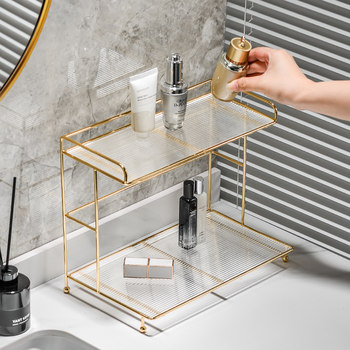 Bathroom storage rack without punching toilet bathroom wash basin storage rack countertop double-layer cosmetics placement rack