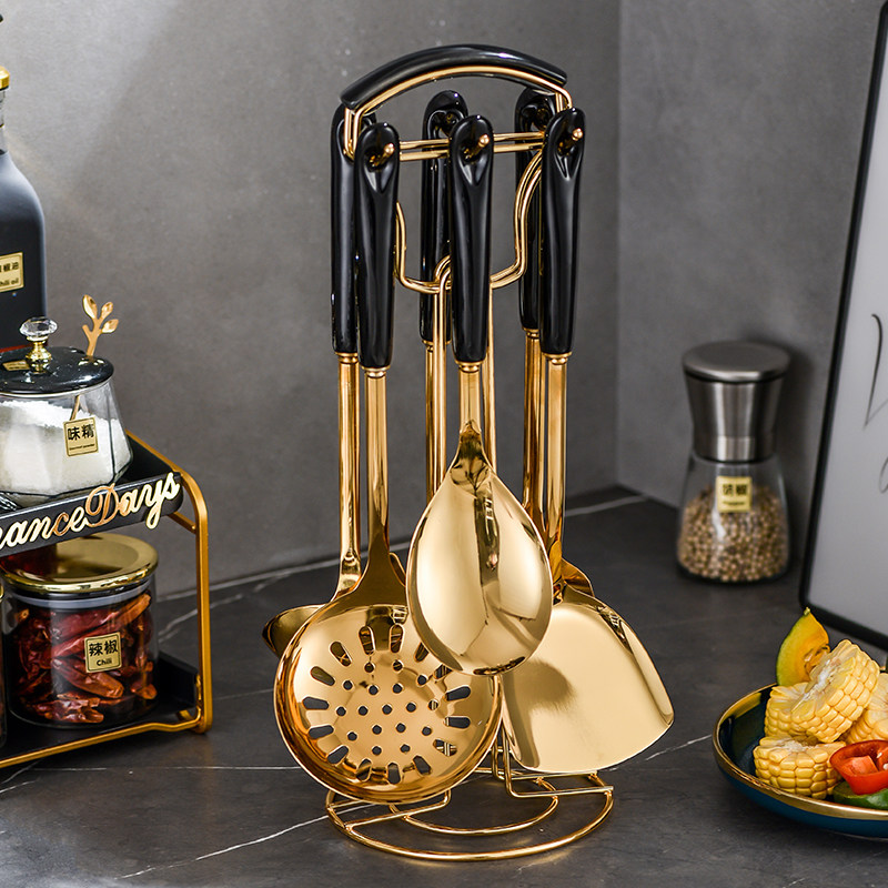 Comic Time Light Lavish Pan Scoop Stainless Steel Home Kitchen Supplies Spade Spoon Suit Kitchenware Full Set Cooking Sautlet Leaking Spoon