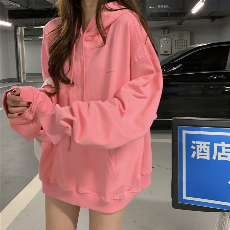 Real shot real price spring hooded sweater women loose Korean college lazy long sleeve top