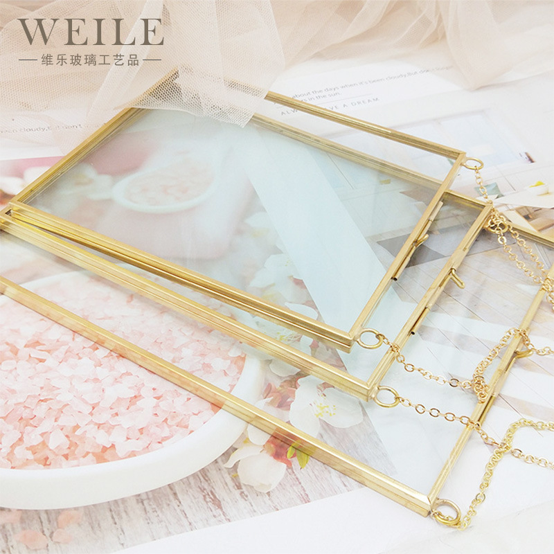 Brass Vintage Creative Glass Artwork Plant Specimen Double-Sided Glass Metal Photo Frame Plant Specimen Photo Frame