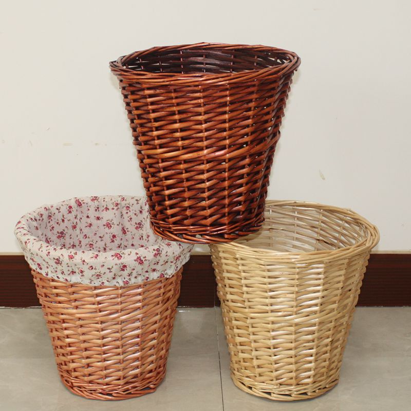 Rattan Trash Can, Paper Basket, Round Basket, Cylindrical Basket for Guesthouses, Waste Paper Basket, Hand-Woven Basket, Wicker Bamboo Storage Bucket