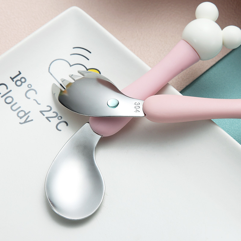 Baby spoon, stainless steel tableware forks, lovely slanting children Baby spoon fed large here training