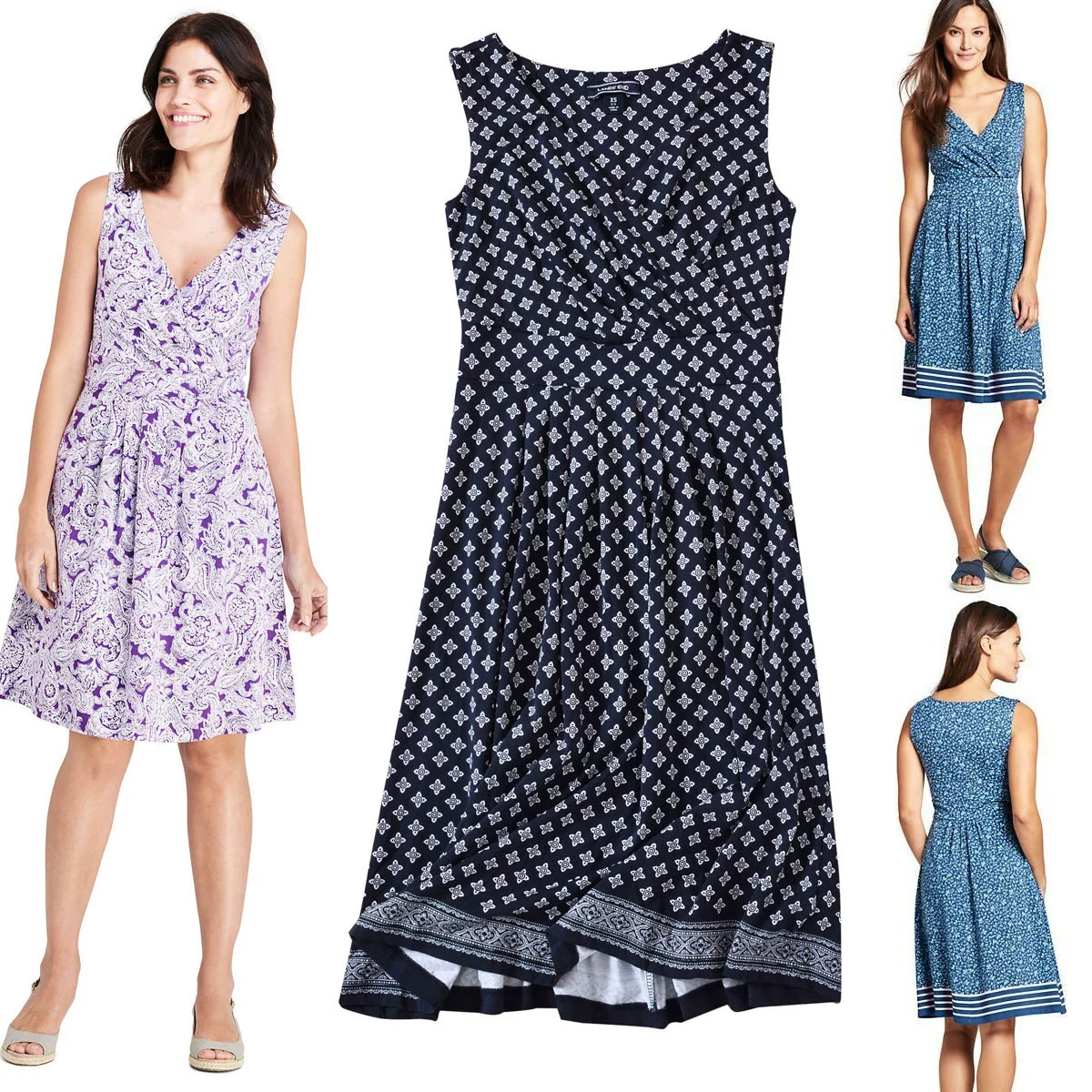 Váy cotton modal in hình ngựa Âu Mỹ cạp cao eo thon dài giữa cổ chữ V - Váy eo cao