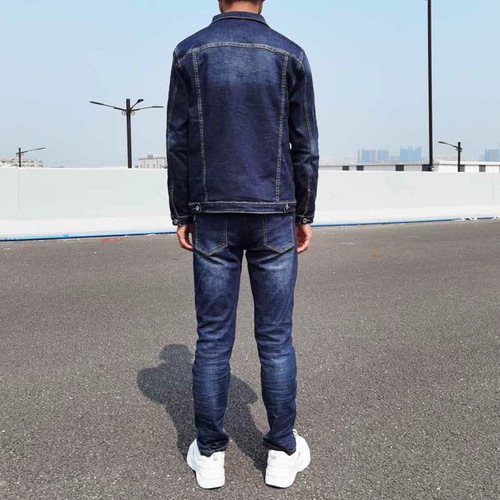 Осенний джинсовый эластичный комплект, трендовая куртка, в корейском стиле