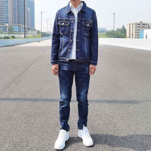 Осенний джинсовый эластичный комплект, трендовая куртка, в корейском стиле