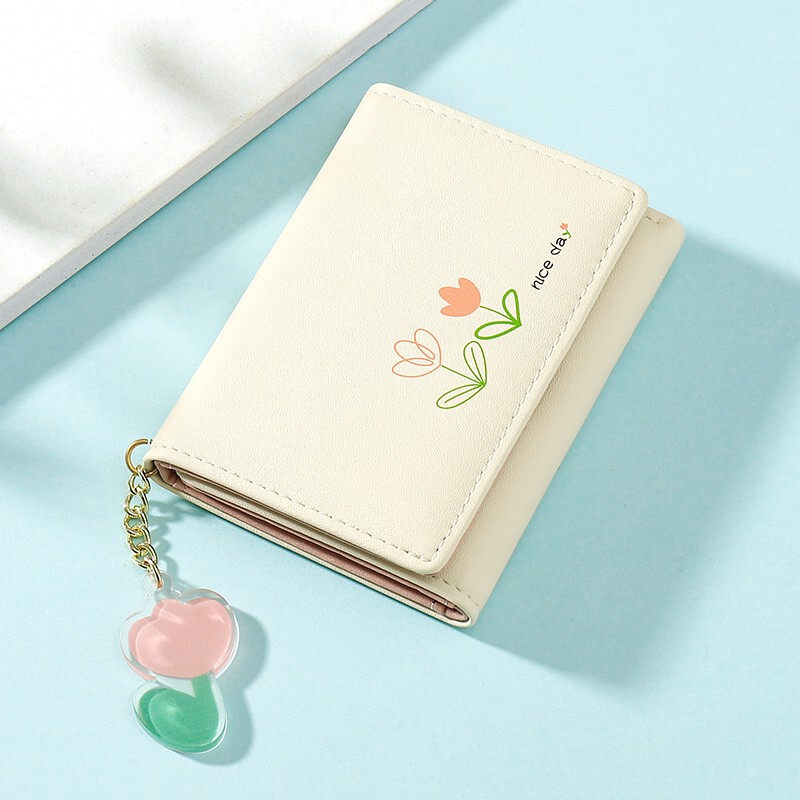 Tulip Small Wallet ins Simple Retro Women's Compact Exquisite Minimalist Student Simple Coin Purse Wallet Bag