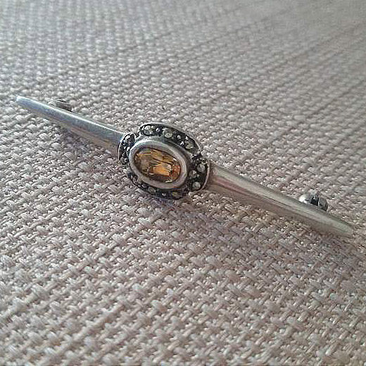 Western Antique Jewelry Vintage Silver Accessories 925 Pure Silver Natural Yellow Crystal Mark Seystone Brisket Needle