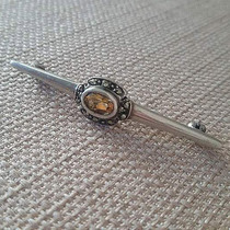 Western Antique Jewelry Vintage Silver Accessories 925 Pure Silver Natural Yellow Crystal Mark Seystone Brisket Needle