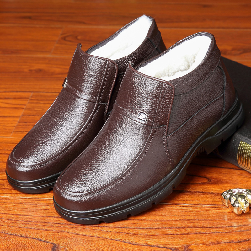 2811 Feet BrownMiddle aged and elderly cotton-padded shoes male winter keep warm Plush thickening wool old man leather shoes non-slip the elderly dad genuine leather Men's Shoes