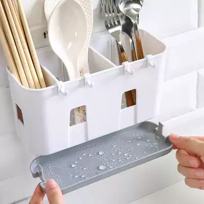 Chopsticks shelf kitchen multi-function non-punching chopsticks cage plastic drain household spoon storage rack hanging chopsticks tube