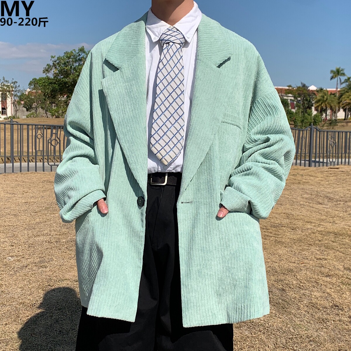 Retro Hong Kong style corduroy small blazer men's autumn plus fat plus size tide fat people loose casual suit