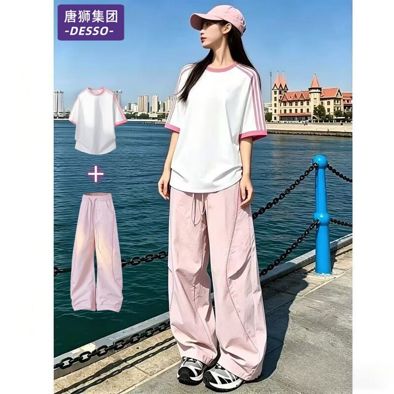 Tangshi Group Sportswear Set for Women 2026 New Summer Breathable Quick-Drying Short-Sleeved Casual Pants Set