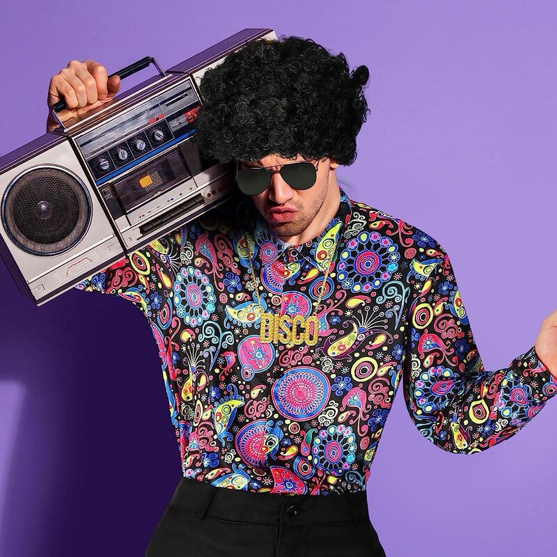 Hong Kong Style 70S Disco Nightclub Street Style  Long-Sleeved Shirt Male Singer Performance Bell-Bottom Pants Full Set