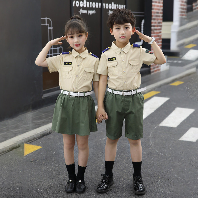 Pupil school uniform summer military uniform performance uniform sea, land and air military training uniform graduation photo summer camp kindergarten uniform