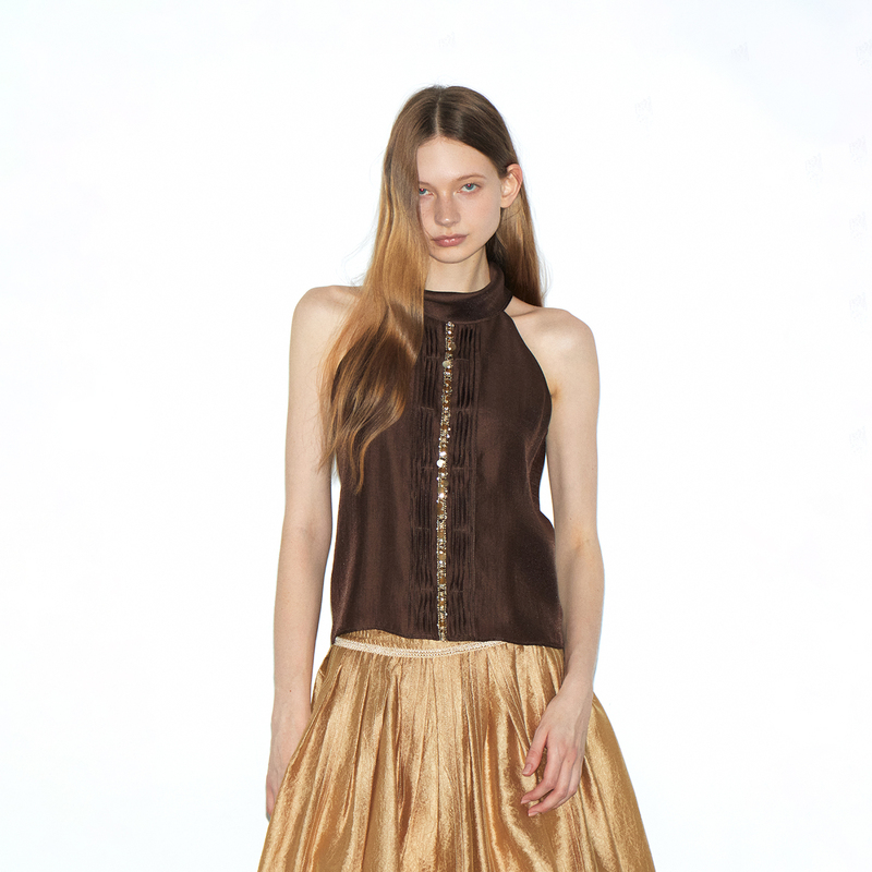 Short Wave Mulberry Silk Tencel Craft Striped Webbing Decorative Vest