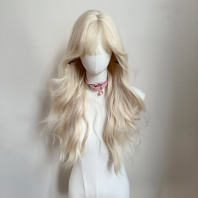 [Moonlight White] Internet Celebrity Girl Group Platinum Cos Wig Female Long Curly Hair High-Temperature Fiber Full Head Wig