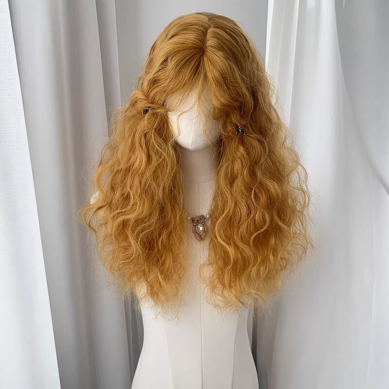 Cute Golden Brown Curls That Make You Look Fairer, New Summer Style, Internet-Famous Wool Curls, Atmospheric Long Curly Hair, Realistic