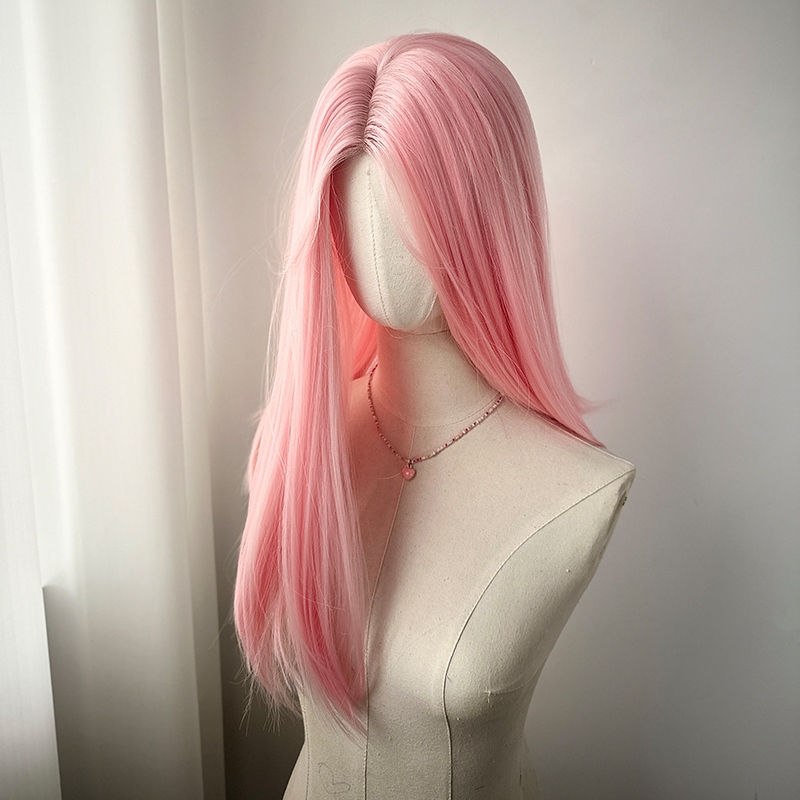 Sweet Tea·Pink Gold Forehead Lace Long Straight Hair Full Wig Girl Group Full Head Cover Universal Cosplay Sweet Tea·Pink Gold Forehead Lace Long Straight Hair Full Wig Girl Group Full Head Cover Universal Cosplay